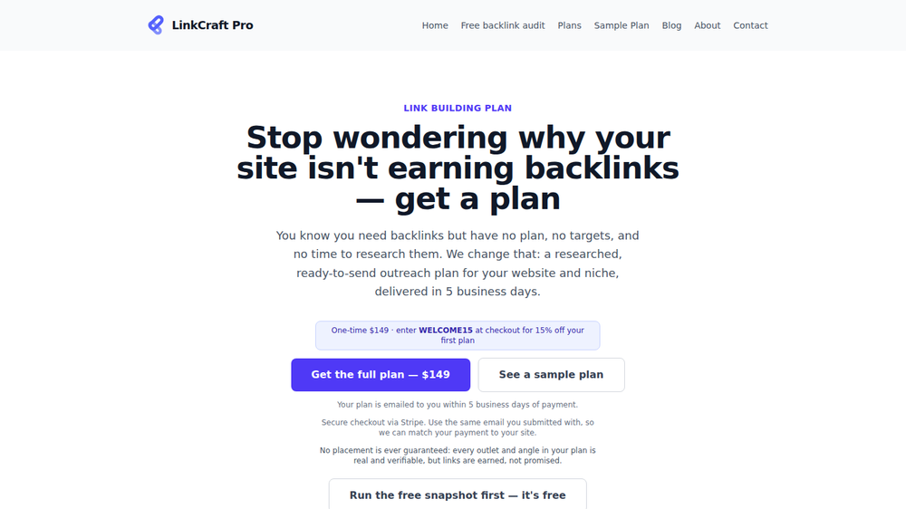 The LinkCraft Pro link building landing page